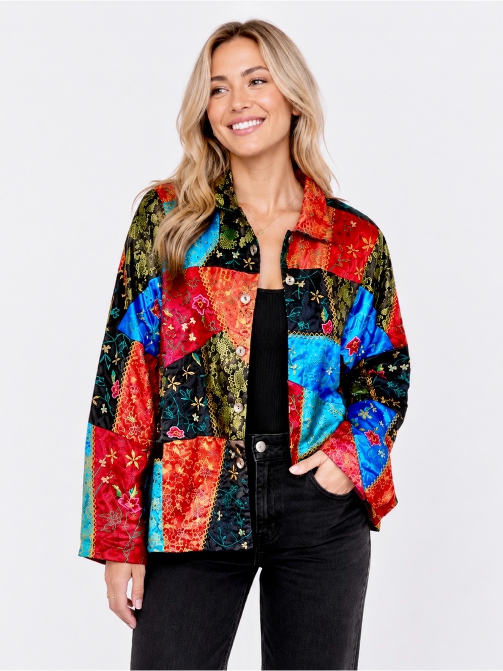 Coldwater Creek Vintage Embroidered Patchwork Jacquard Jacket Large Whimsigoth